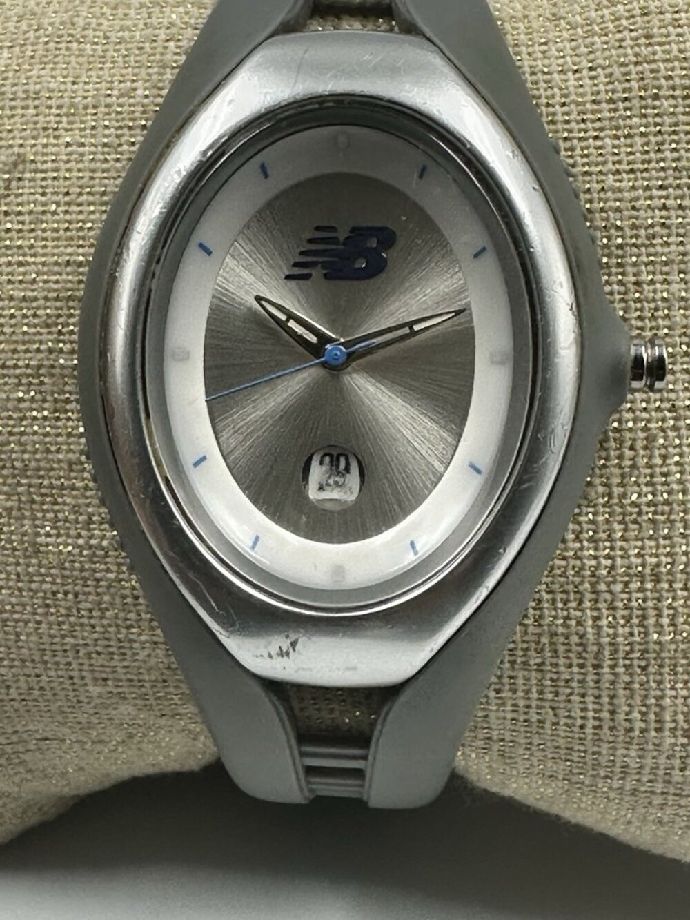 New Balance Watch Womens Silver Tone Oval Dial Date Window New Battery